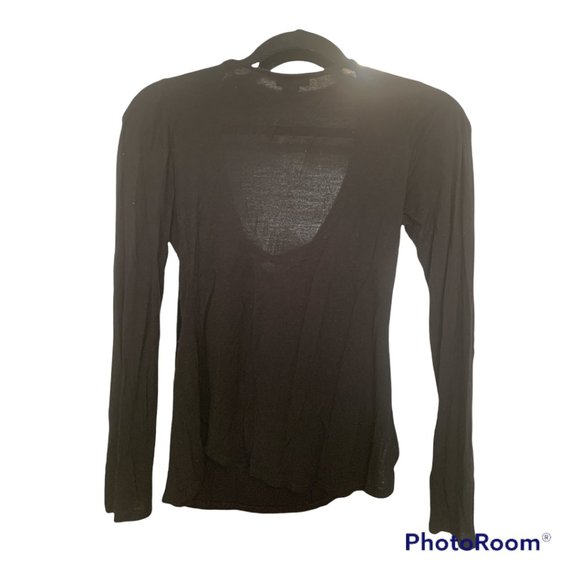 ✨SIRENS BLACK LOW NECKLINE CRISS CROSS LONG SLEEVE TOP - SIZE: US M - Picture 2 of 4